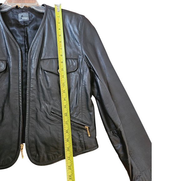 Lizwear Womens Black Leather Jacket Collarless Zip Front Gold Hardware Size M - Picture 9 of 11